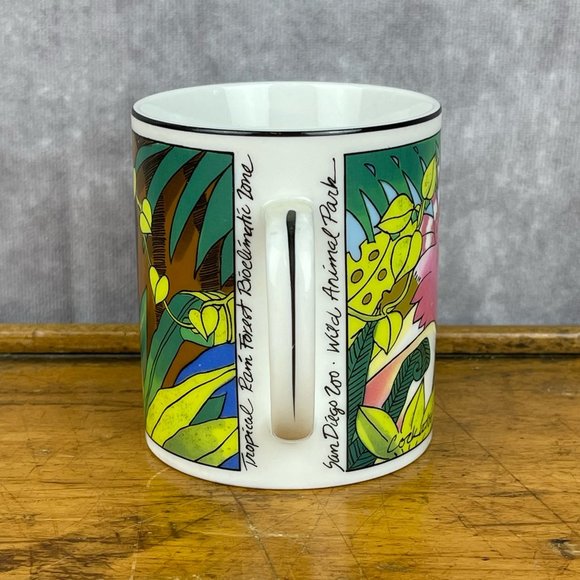 Vintage San Diego Zoo Tropical Rain Forest Tiger Frog Cockatoo Coffee Mug - Picture 4 of 10